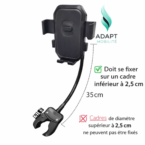 Support téléphone fauteuil roulant flexible ADAPT MOBILITE
