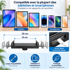 Support tablette à bras articulé utilisé confortablement depuis un lit