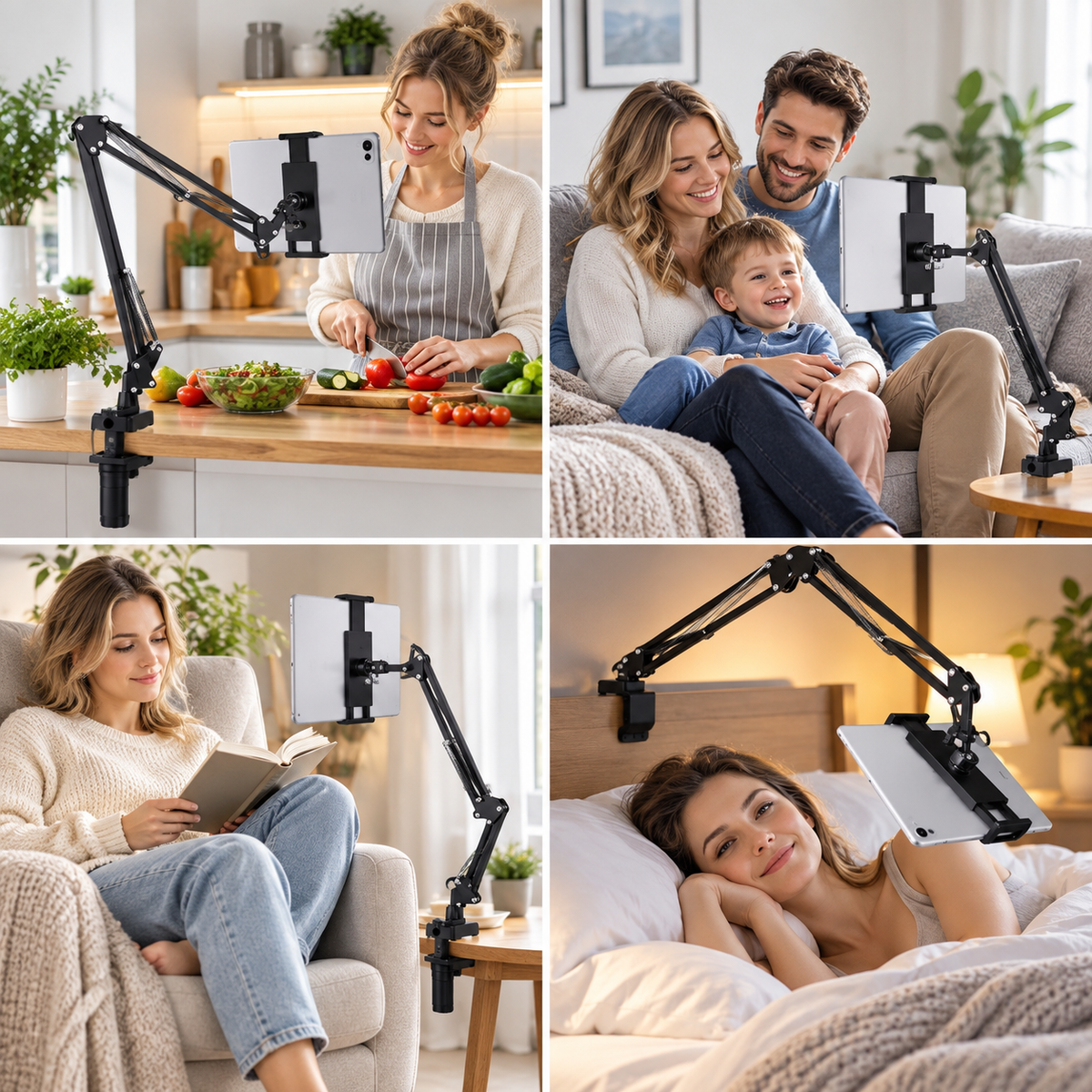 Support tablette et téléphone 360° à bras articulé avec fixation à pince