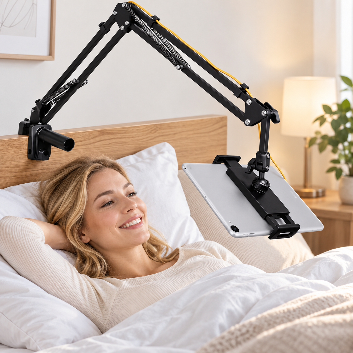 Fixation à pince du support tablette pour table, bureau, canapé ou lit