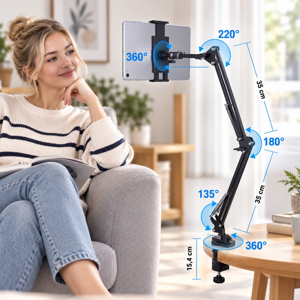Support réglable de 14 à 25 cm compatible avec tablettes et smartphones